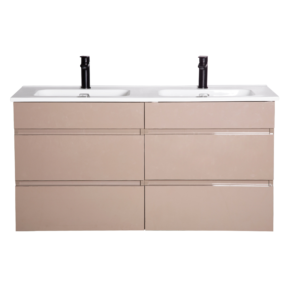 Mitii: Bathroom Furniture Set; Vanity Cabinet with Two Drawers + Ceramic Basin, (120x60x47)cm, Beige 1