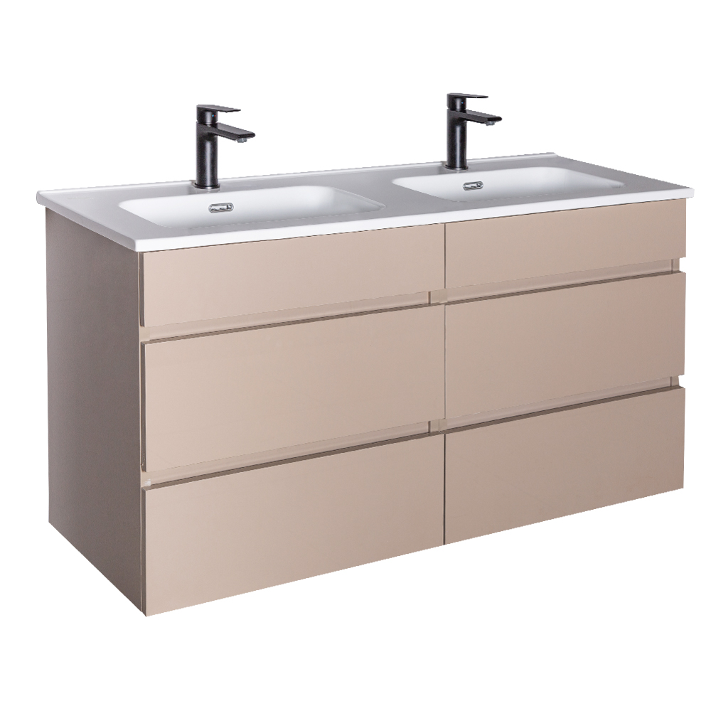 Mitii: Bathroom Furniture Set; Vanity Cabinet with Two Drawers + Ceramic Basin, (120x60x47)cm, Beige