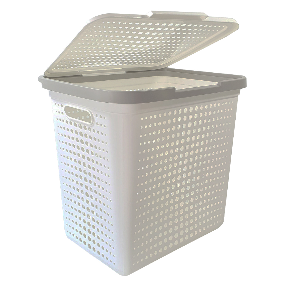 Bubble Laundry Basket With Lid, White/Grey 1