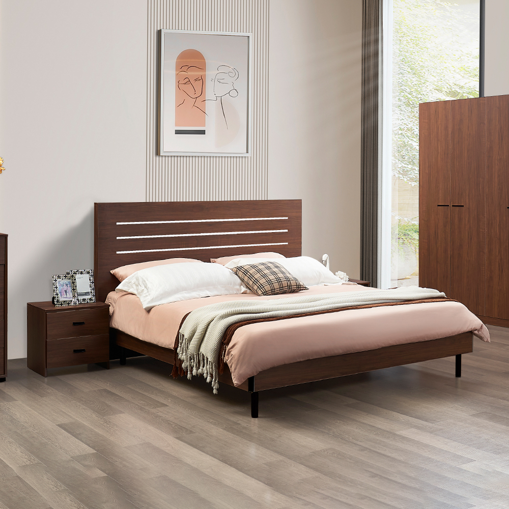 King Bed; (190.8x211x120)cm+2 Night Stands, Brown