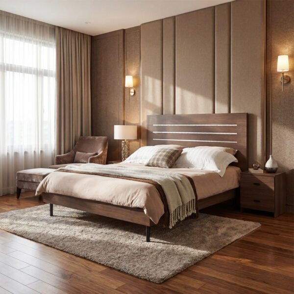 Single Bed; (130.8x211x120)cm+ 1 Night Stand, Brown