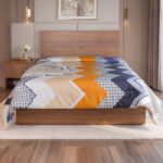 MITII : King Bed (202x182)cm + 2 Night Stands; (55x49x50)cm, Brown