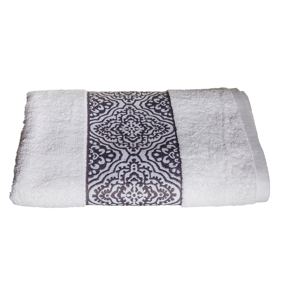 Bath Towel, Scroll Design; (70x140)cm, White