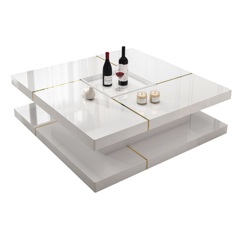 Coffee Table; (100x100x38)cm, White/Gold 2