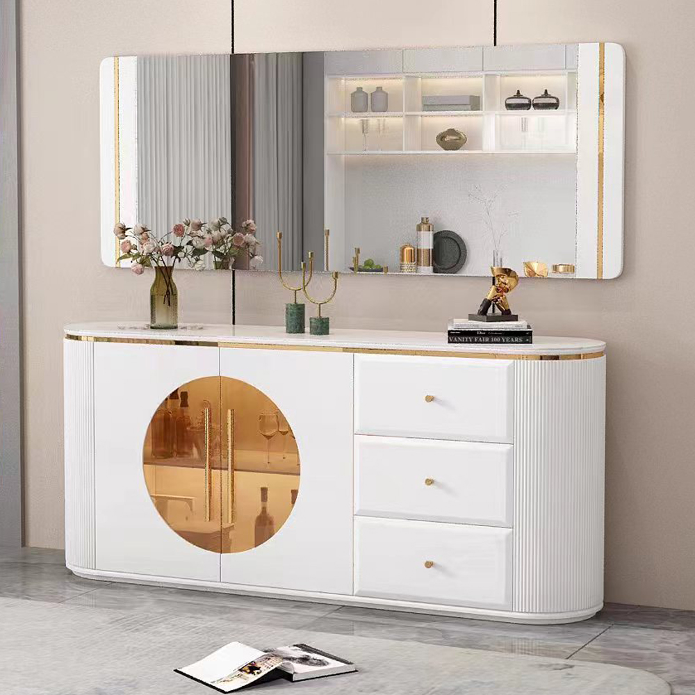 Dining Cabinet; (180x40x80)cm + Wall Mirror; (180x2.5x70)cm, White/Gold