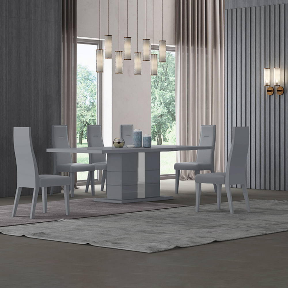 Dining Table + 8 Side Chairs; (230x110)cm, Grey