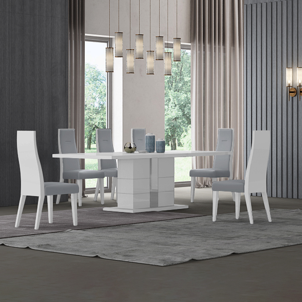 Dining Table + 8 Side Chairs; (230x110)cm, White