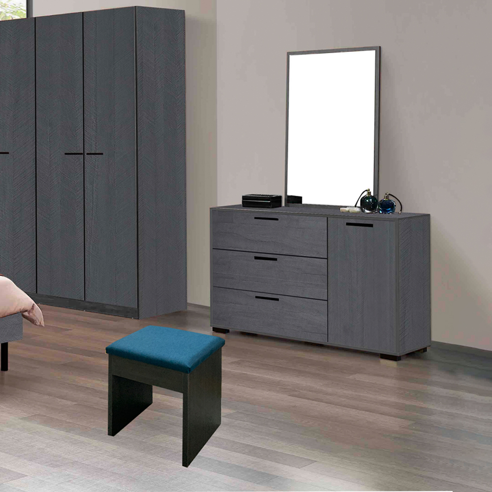 Dresser; (120x39.8x180)cm + Mirror(60x100)cm + Stool, Blue