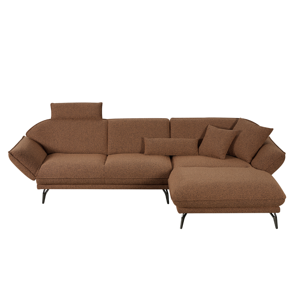 Fabric Corner Sofa-3 Seater + Chaise, Right, Brown 1