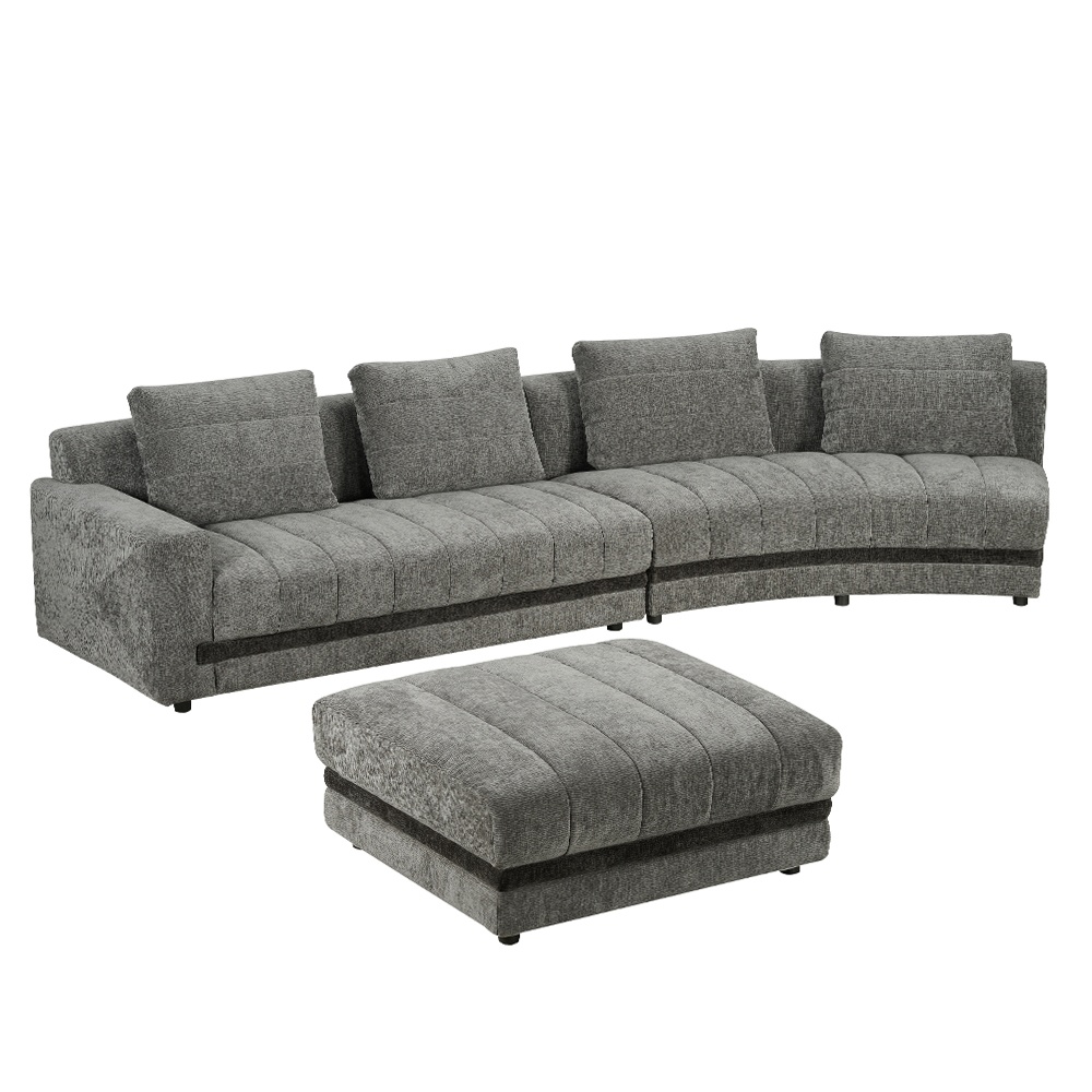 Fabric Corner Sofa-3 Seater + Chaise+Ottoman, Grey 1