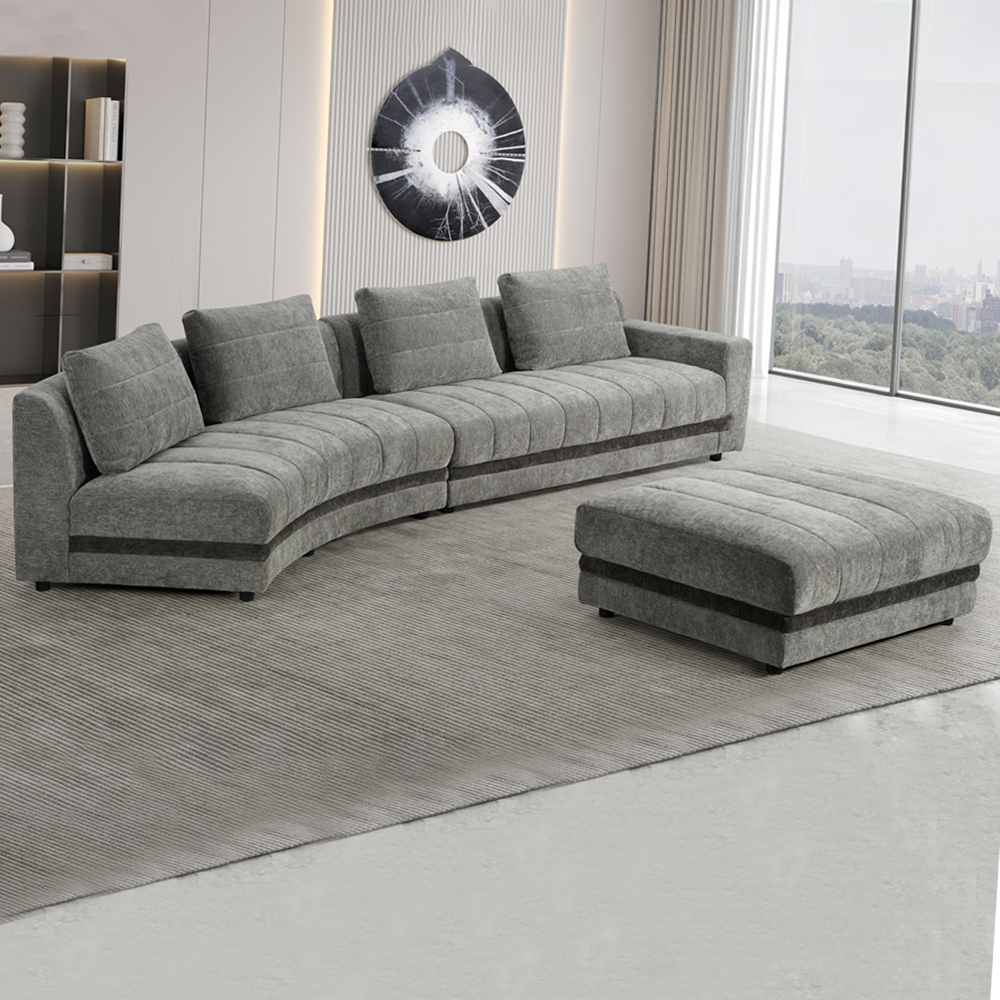 Fabric Corner Sofa-3 Seater + Chaise+Ottoman, Grey