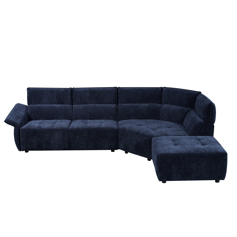 Fabric Corner Sofa-5 Seater + Ottoman, Dark Blue 1