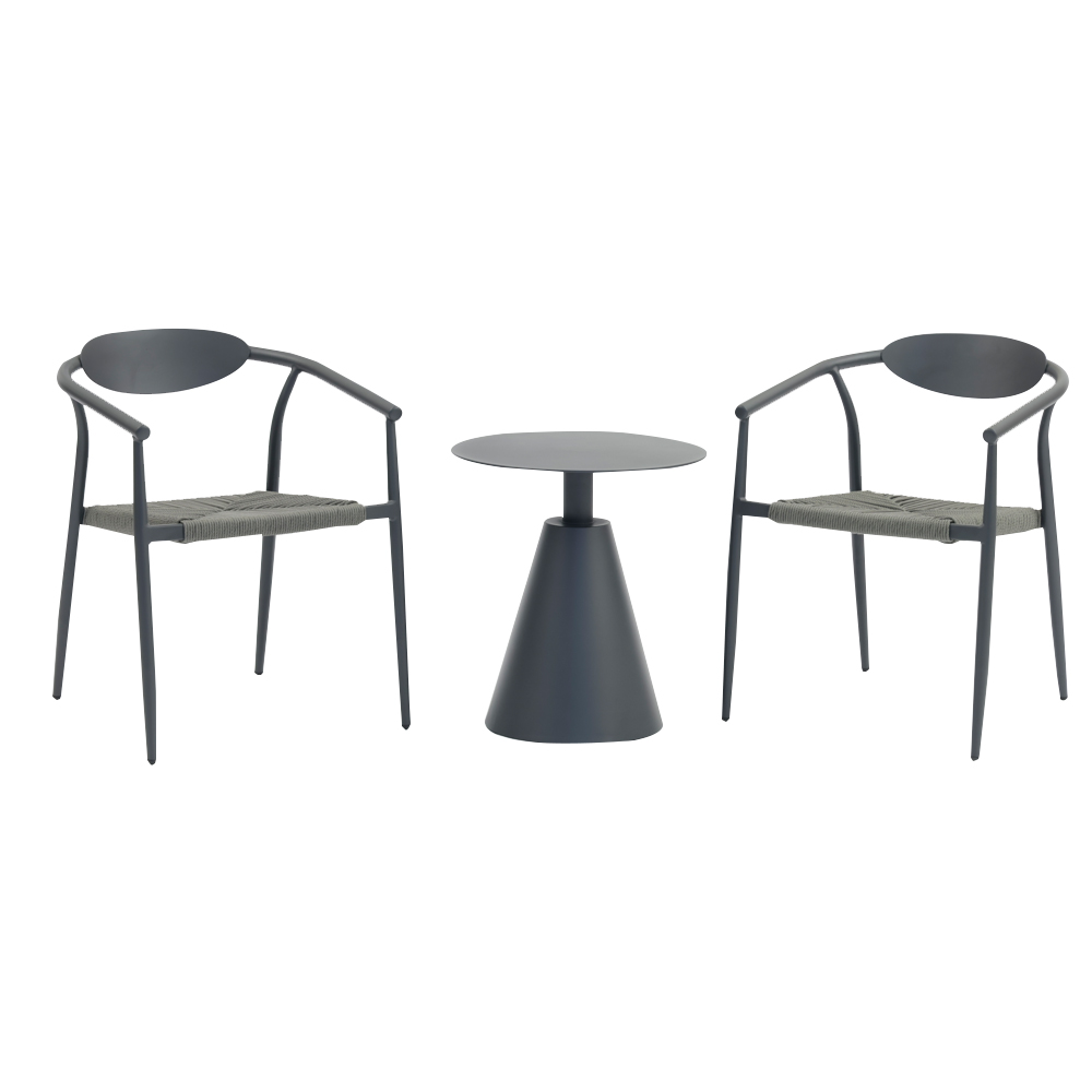 Tasimne Garden Furniture Set: 2-Seater (1+1) + 1 Round Table (50×56)cm, Grey 1