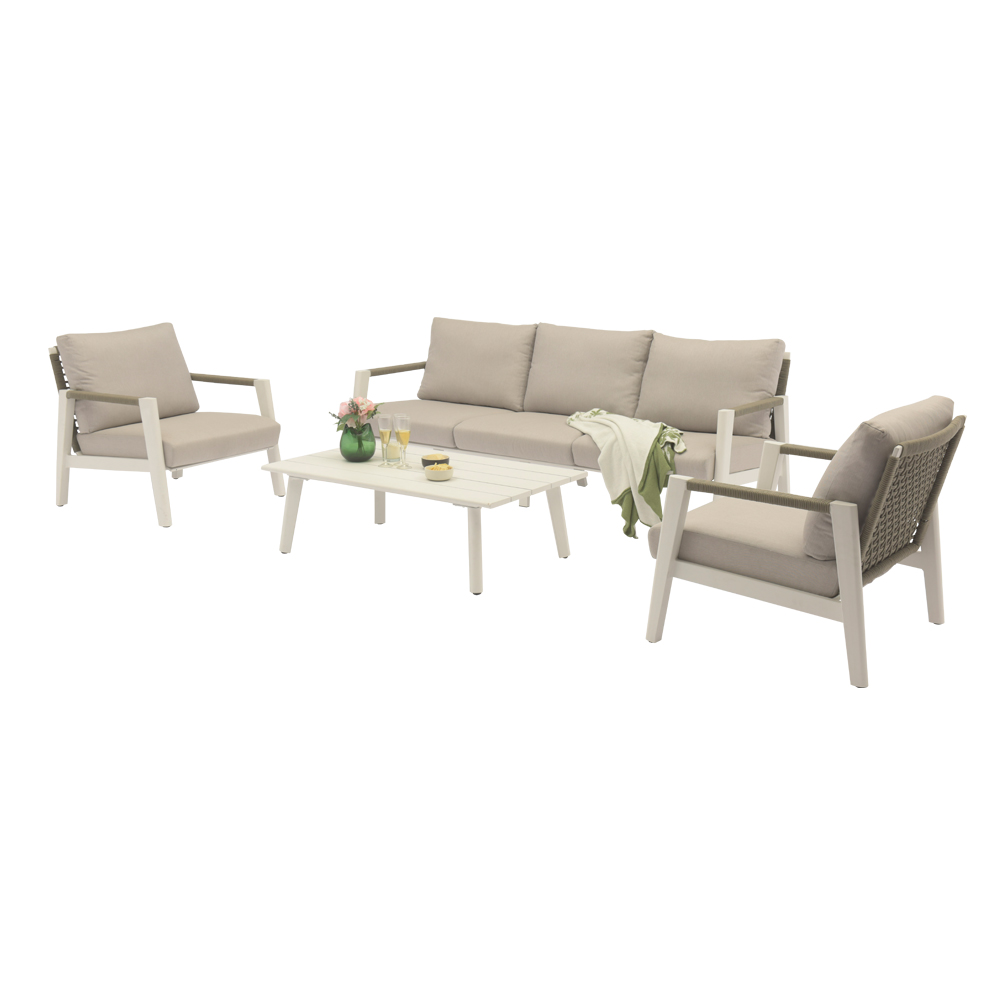 Garden Furniture Set; 5-Seater Sofa Set (3+1+1) + 1 Coffee Table (120x70x38)cm, White