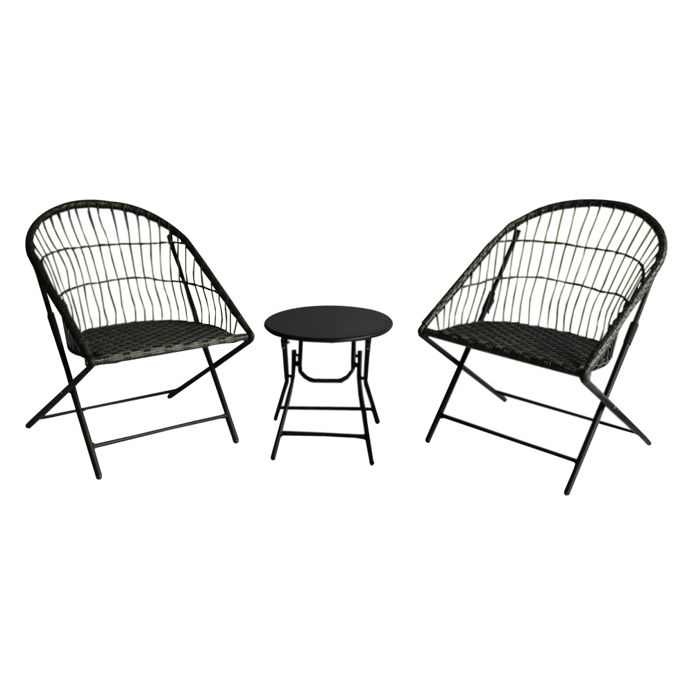 Garden Furniture Set; 2-Seater (1+1) + 1 Round Table; (45×44)cm, Black 1