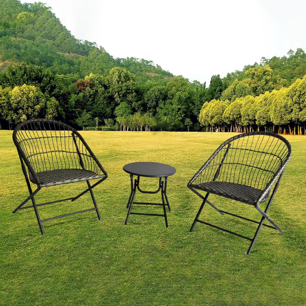 Garden Furniture Set; 2-Seater (1+1) + 1 Round Table; (45x44)cm, Black