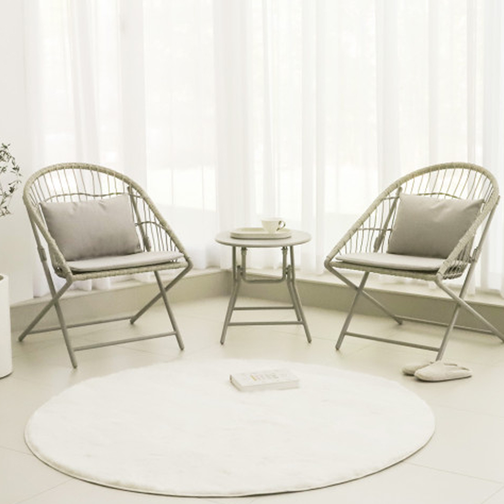 Garden Furniture Set; 2-Seater (1+1) + 1 Round Table; (45x44)cm, Grey