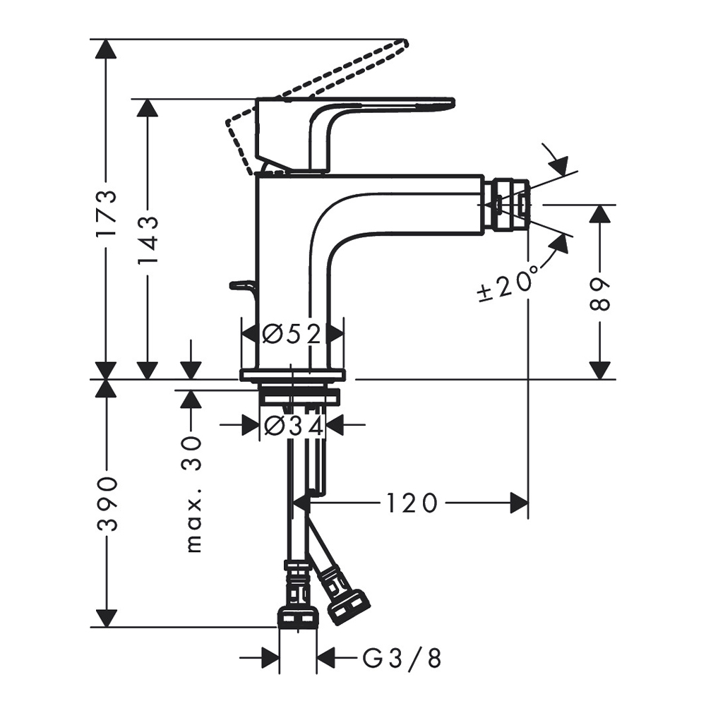 Rebris S: Bidet Mixer: Single Lever; Chrome Plated