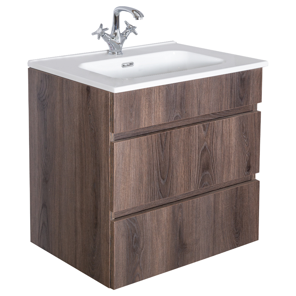 Mitii: Bathroom Furniture Set: Vanity Cabinet with Two Drawers + Ceramic Basin; (60x60x47)cm 1