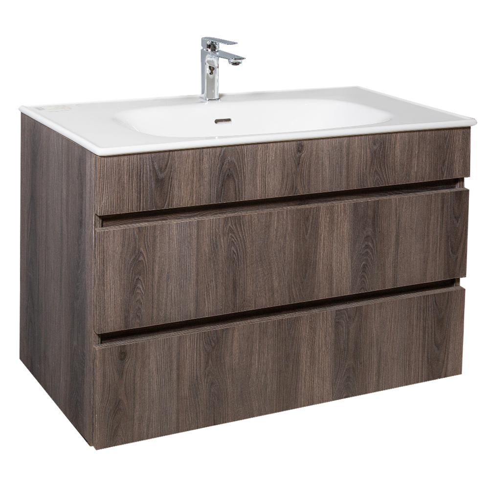 Mitii: Bathroom Furniture Set: Vanity Cabinet with Two Drawers + Ceramic Basin; (100x60x47)cm 1