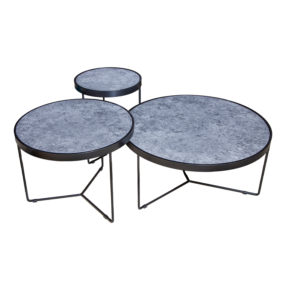 Round Coffee Table Set; 3pcs -2 Coffee Tables; 82/62×82/62×44/48cm + 1 Side Table; (42x42x56)cm, Brown 1