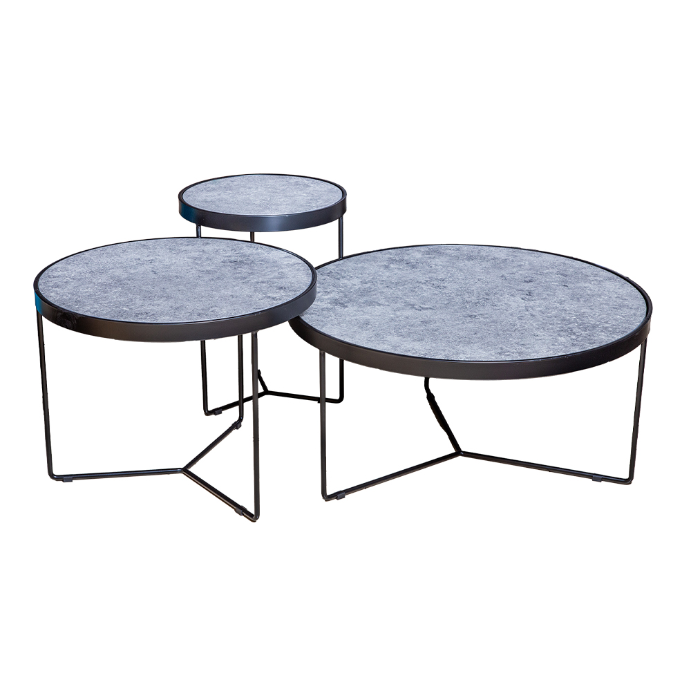 Round Coffee Table Set; 3pcs -2 Coffee Tables; 82/62x82/62x44/48cm + 1 Side Table; (42x42x56)cm, Brown