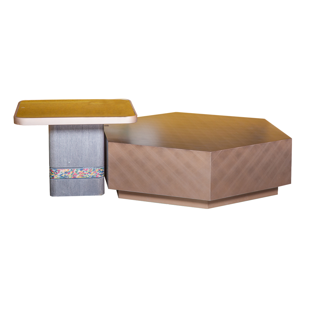 Coffee Table Set; 2pcs -1 Coffee Table; (90x78x25)cm + 1 Side Table; (50x50x37)cm, Grey 1