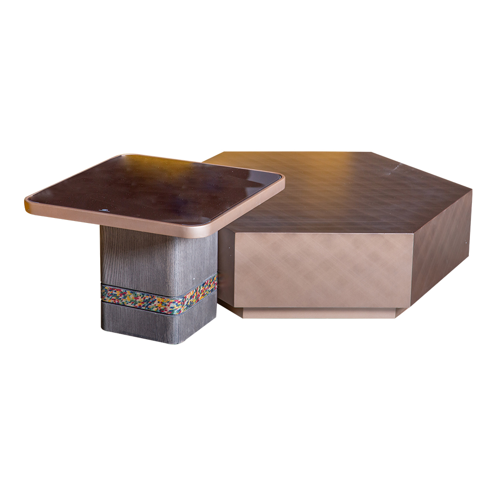 Coffee Table Set; 2pcs -1 Coffee Table; (90x78x25)cm + 1 Side Table; (50x50x37)cm, Grey