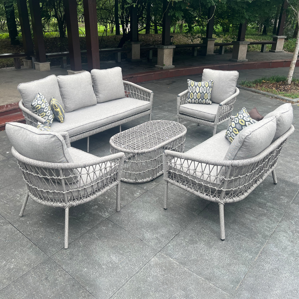 Garden Furn Set: Outdoor Lounge Sofa Set (3+2+1+1) + 1 Coffee Table-Glass Top-(110×60)cm 1