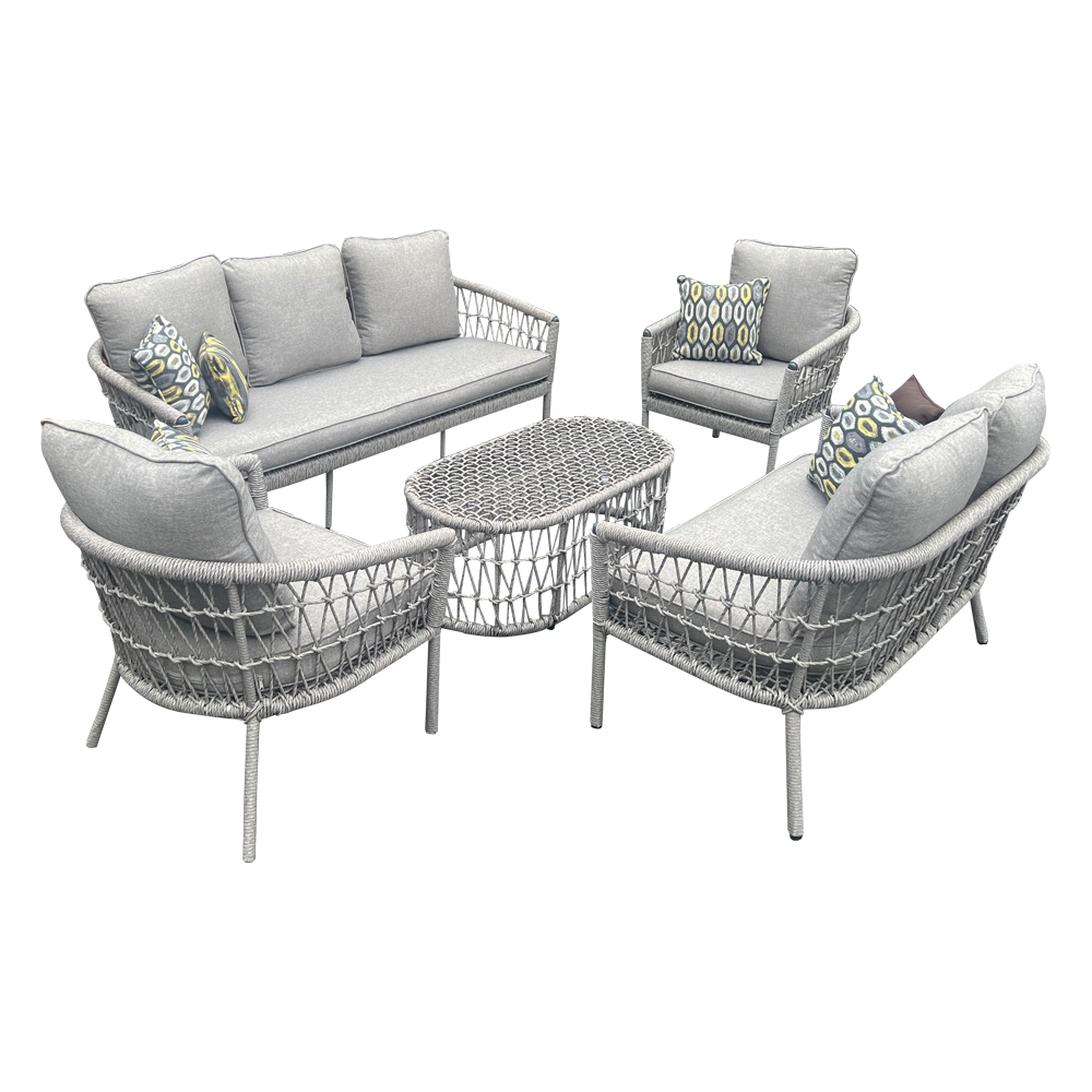 Garden Furn Set: Outdoor Lounge Sofa Set (3+2+1+1) + 1 Coffee Table-Glass Top-(110x60)cm