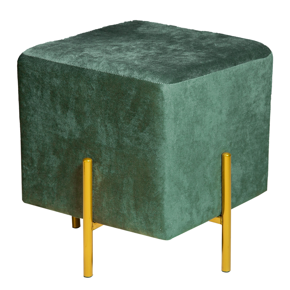 Leisure Square Fabric Pouf With Legs; (40x40x45)cm, Green 1