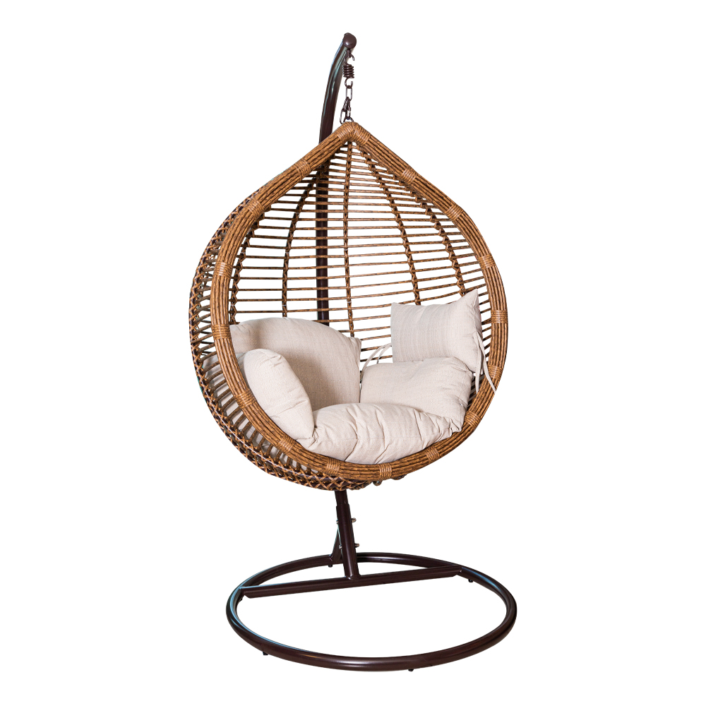 Rattan Furniture: Swing Basket + Steel Stand + Cushion, Coffee 1