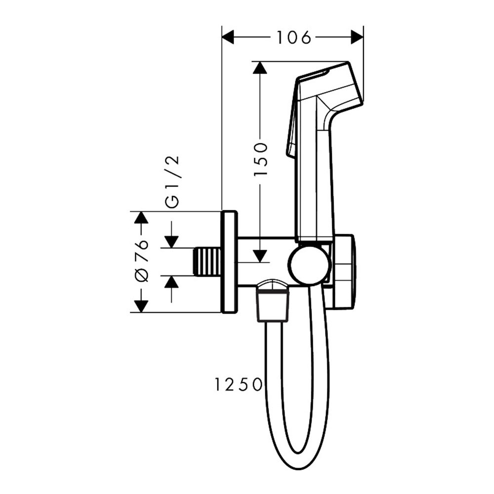 Hansgrohe: Hand Shower Bidette S With Hose, 1.25m & Holder; Brushed Black Chrome