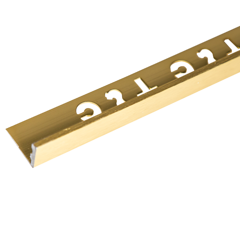 Aluminium  L-Shaped Tile Edge Trim; 3.0mx21mm(W) x 12mm(H), Brushed Gold