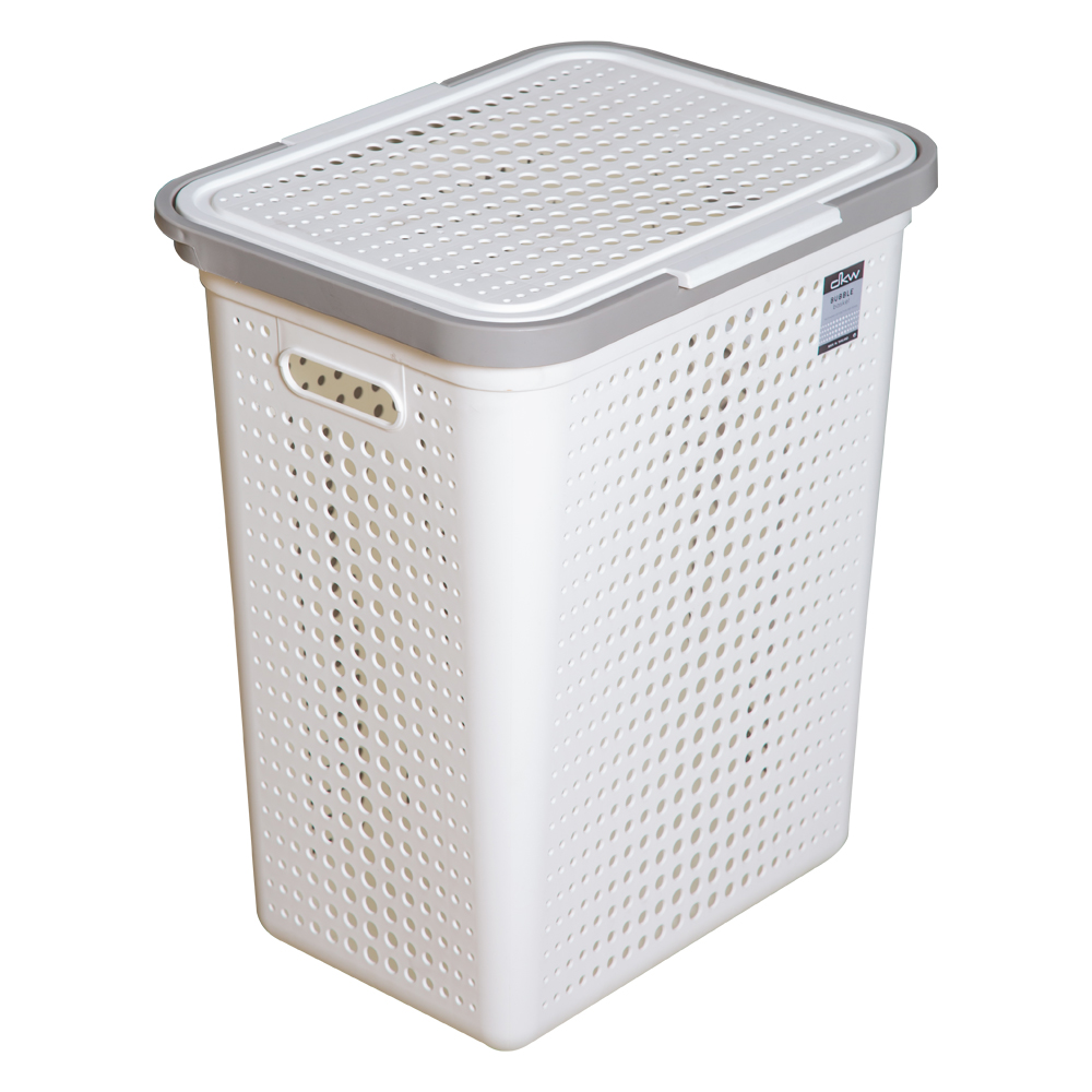 Bubble Laundry Basket With Lid, White/Soft Grey 1