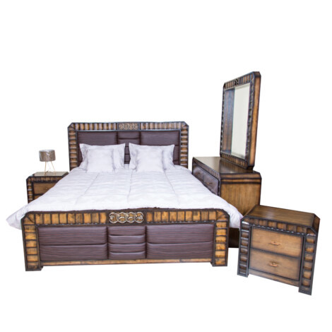 King Bed + 2 Night Stands + Dresser + Mirror, Brown 1