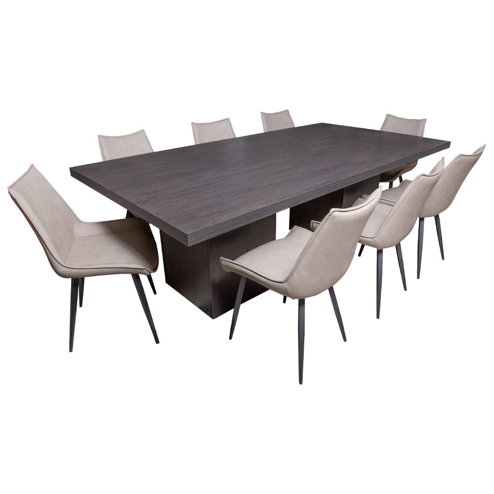 Dining Table-Wood Top; (240x120x76)cm + 8 Dining Chairs, Dark Brown 1