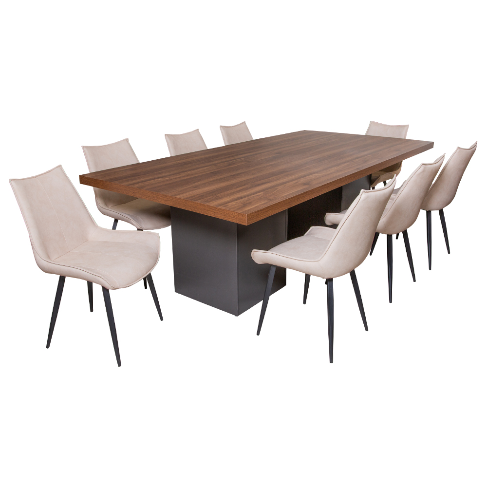 Dining Table-Wood Top; (240x120x76cm) + 8 Dining Chairs, Brown 1