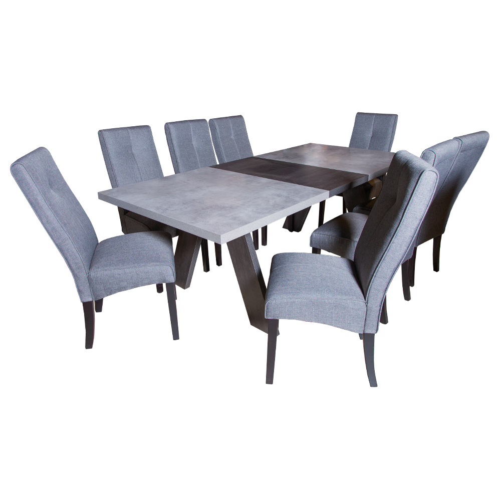 Dining Table; (220x100x74.5)cm+ 8 Side Chairs + Side Board (197x45x84)cm, Grey