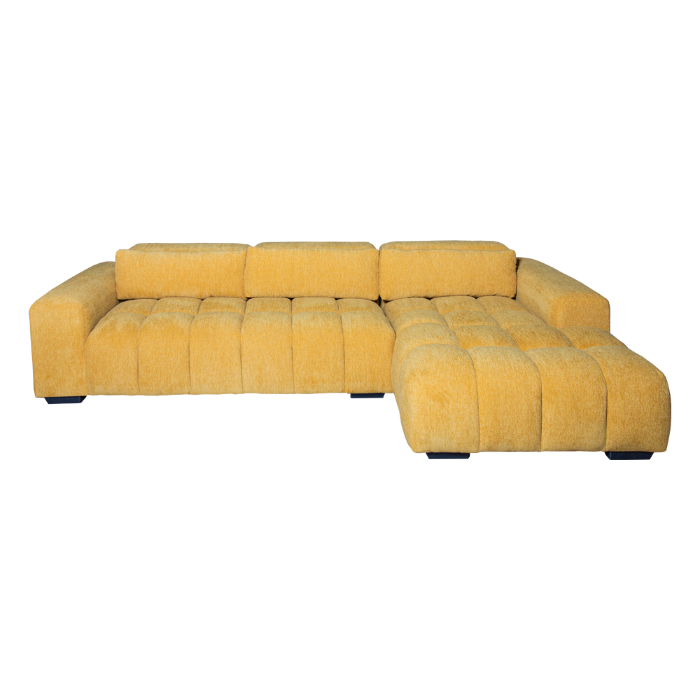 Fabric Corner Sofa-3 Seater + Chaise, Right, Yellow 1