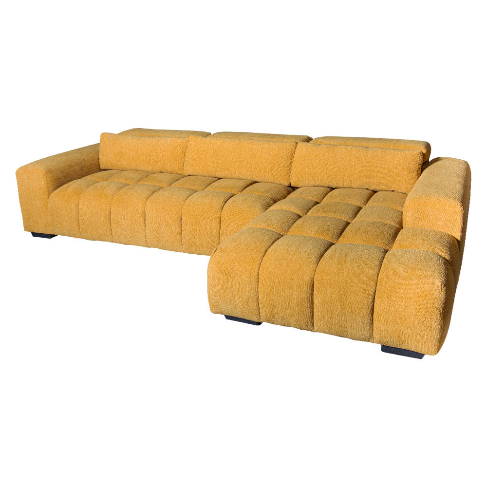 Fabric Corner Sofa-3 Seater + Chaise, Right, Yellow