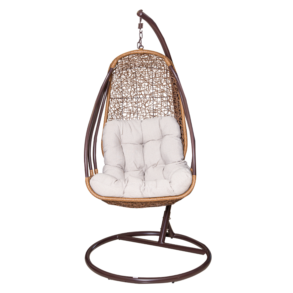 Garden Swing Basket + Steel Stand + Cushion; (69x79x121)cm, Brown 1