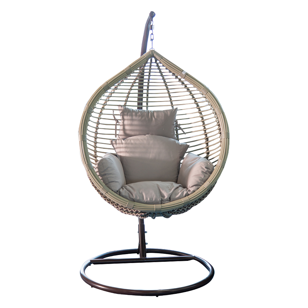 Rattan Furn: Swing Basket + Steel Stand + Cushion, Grey 1