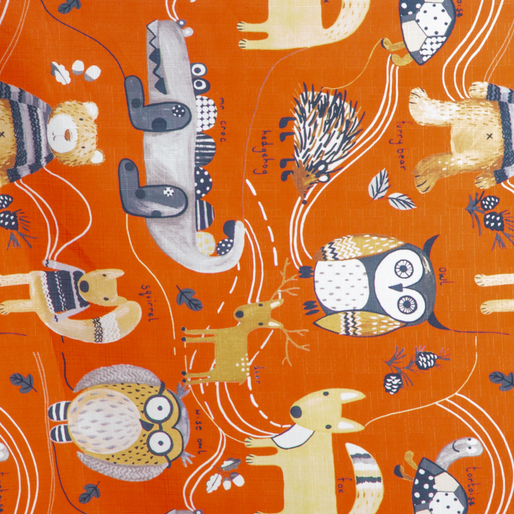 Wonderland Collection: Animal themed Curtain Fabric; 140cm, Orange 1