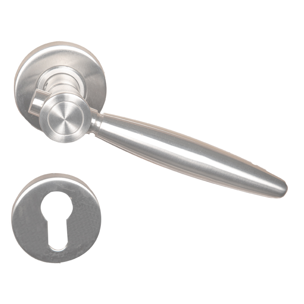 LH026-Solid S/Steel Lever Handle + Escutcheons, Satin 1