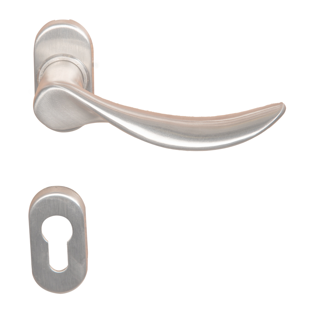 LH006-D: S/S Solid Lever Handle + Escutcheons, Satin 1