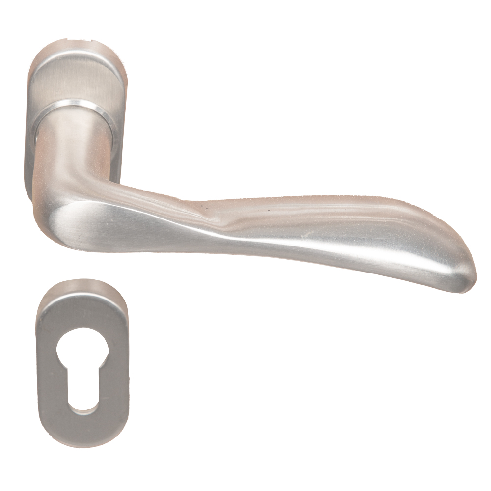 LH090-D: Stainless Steel  Solid Lever Handle +Escutcheons, Satin 1