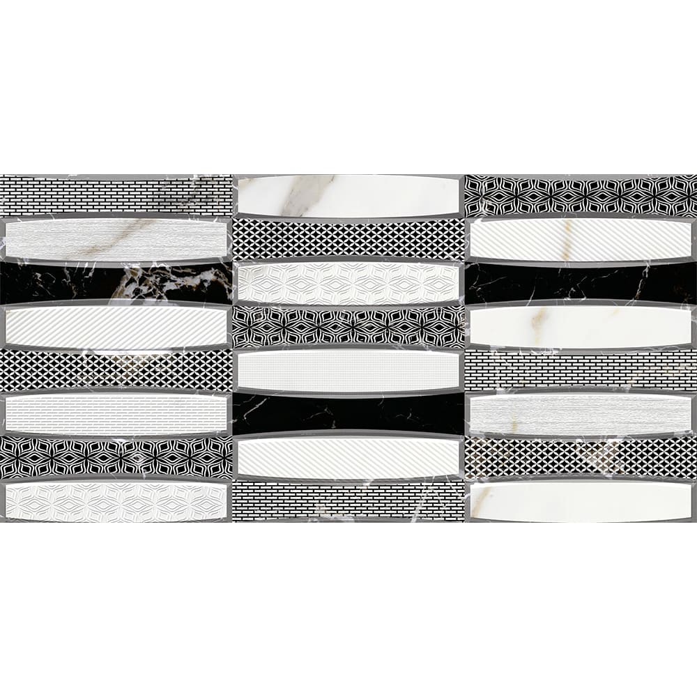 5257 HL C: Ceramic Tile (30.0x60.0)cm, Black/White marble Patterned