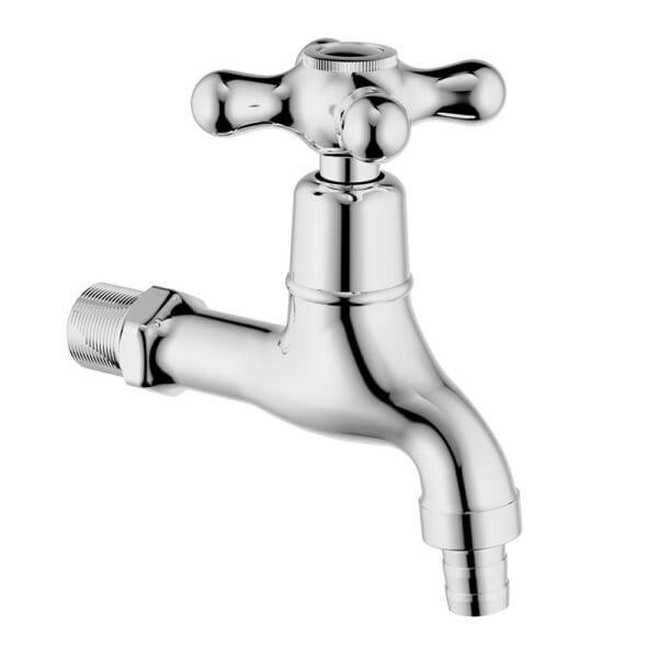 Jeals Victorian: Bib Cock + Hose Union, Chrome Plated