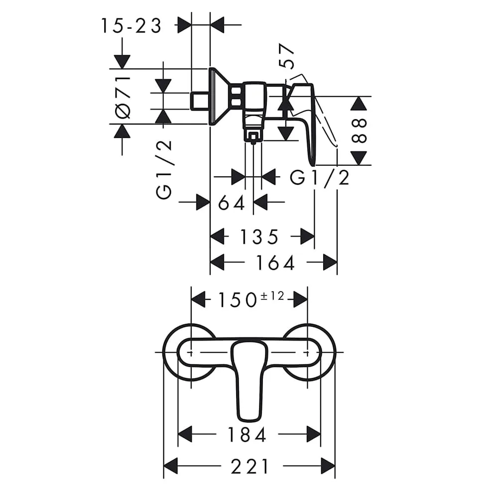 MySport: Single Lever Shower Mixer Wall Mounted, Chrome Plated